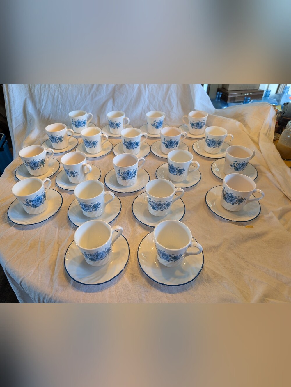 RESERVE Blue Floral Porcelain mug and Saucer Set - White and Blue